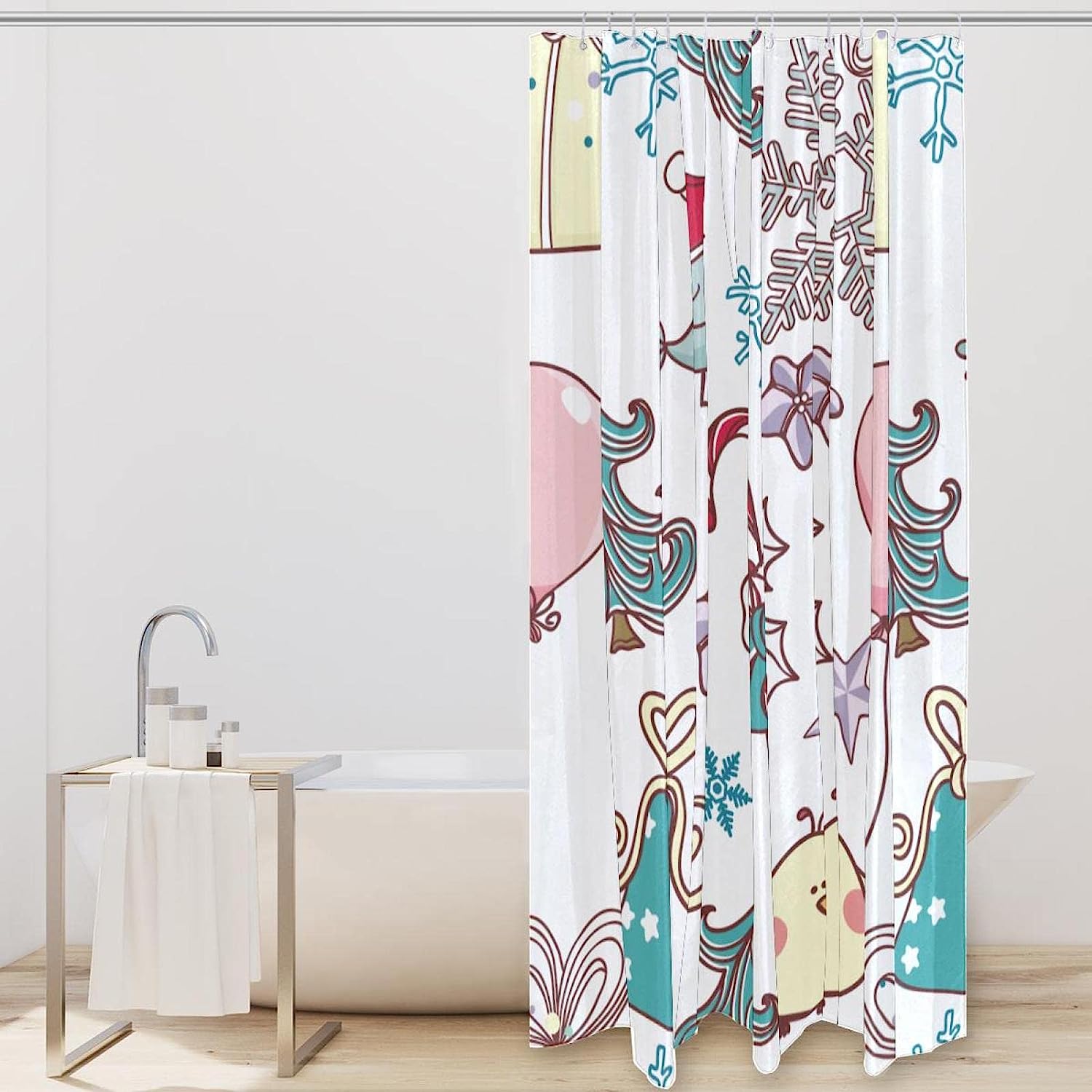 Bird and Candy Snowflake Colorful Shower Curtain for Bathroom