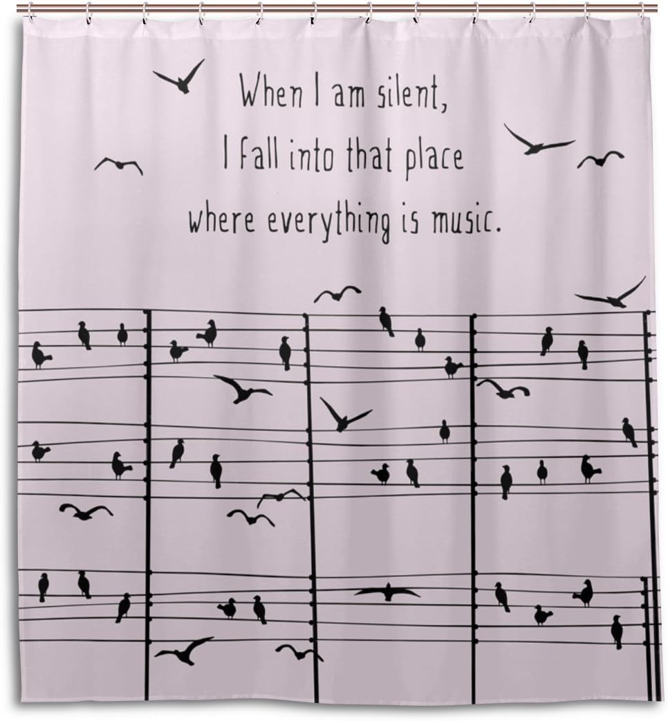 Birds And Music Notes Shower Curtain For Whimsical Bathroom Decor