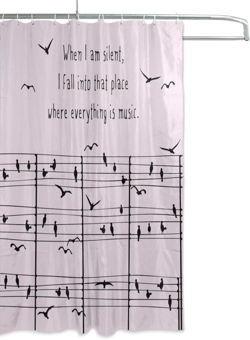 Birds And Music Notes Shower Curtain For Whimsical Bathroom Decor - Image 2