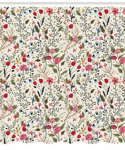 Birds And Roses Polka Dots Print Floral Shower Curtain, Create An Adorable Bathroom Ambience