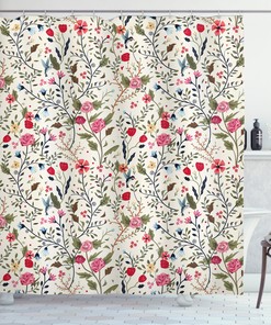 Birds And Roses Polka Dots Print Floral Shower Curtain, Create An Adorable Bathroom Ambience