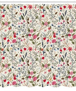 Birds And Roses Polka Dots Print Floral Shower Curtain, Create An Adorable Bathroom Ambience