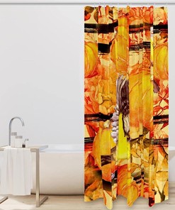 Birds Autumn Flowers Pumpkins Colorful Shower Curtain for Bathroom