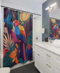 Birds Of Paradise Jungle Colorful Shower Curtain Print