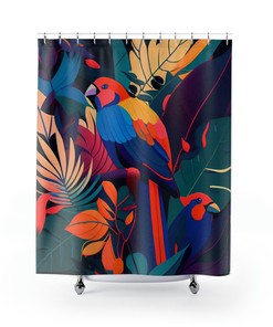 Birds Of Paradise Jungle Colorful Shower Curtain Print