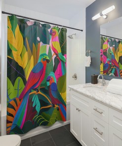 Birds Of Paradise Jungle Shower Curtain Printed To Order