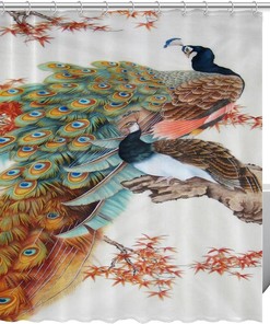 Birds Tree Peacock Fabric Shower Curtain for Bathroom Decor