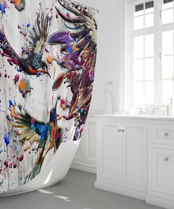 Birds Watercolor Paint Splatter Shower Curtain, Abstract Bathroom Decor