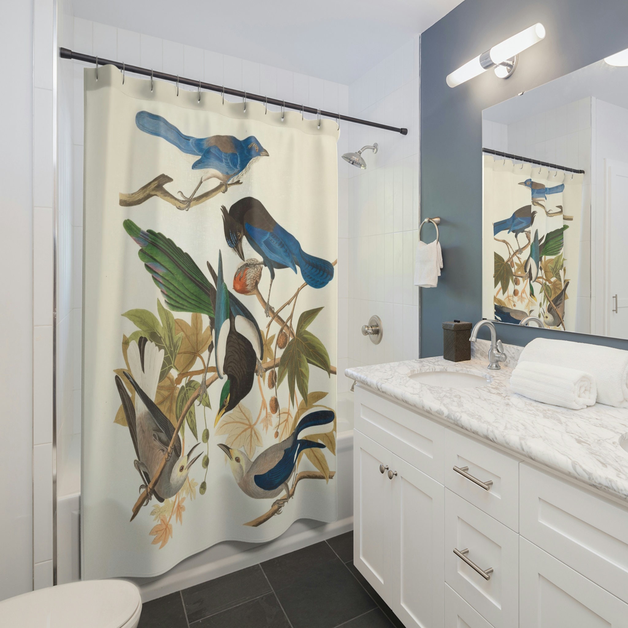 Birds of America Retro Shower Curtain for Nature Lovers Bathroom Decor