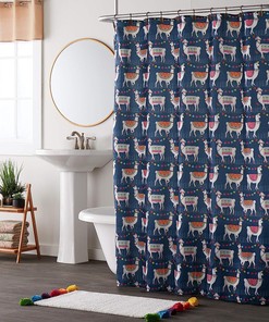 Birds on a Wire Fabric Shower Curtain, Black and White Bathroom Decor