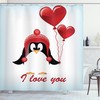Birthday Balloons Penguin I Love You Shower Curtain for Valentine's Day Decor