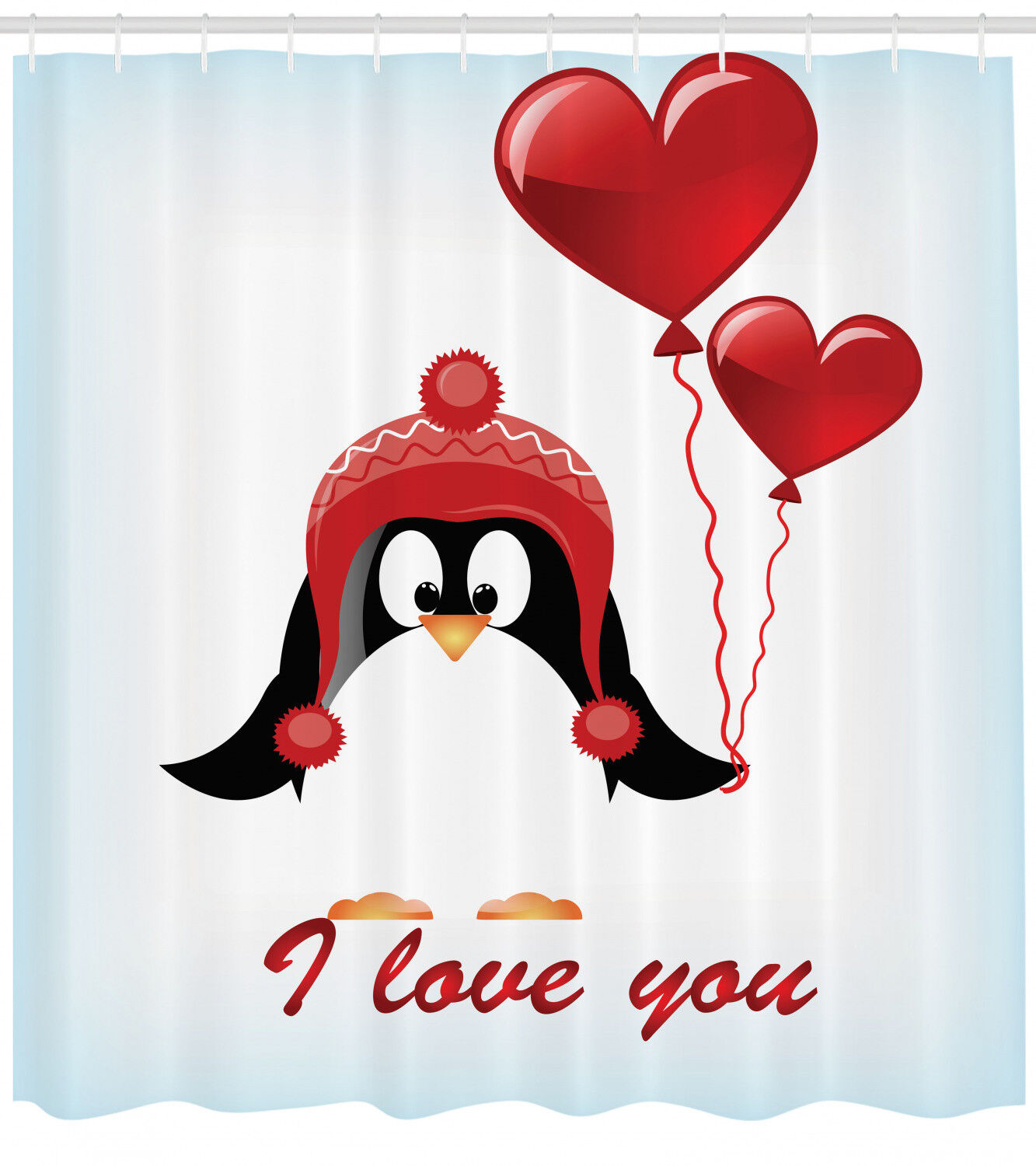 Birthday Balloons Penguin I Love You Shower Curtain for Valentine's Day Decor