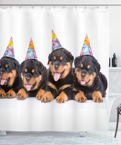 Birthday Dogs Hats Print Animal Shower Curtain For Bathroom