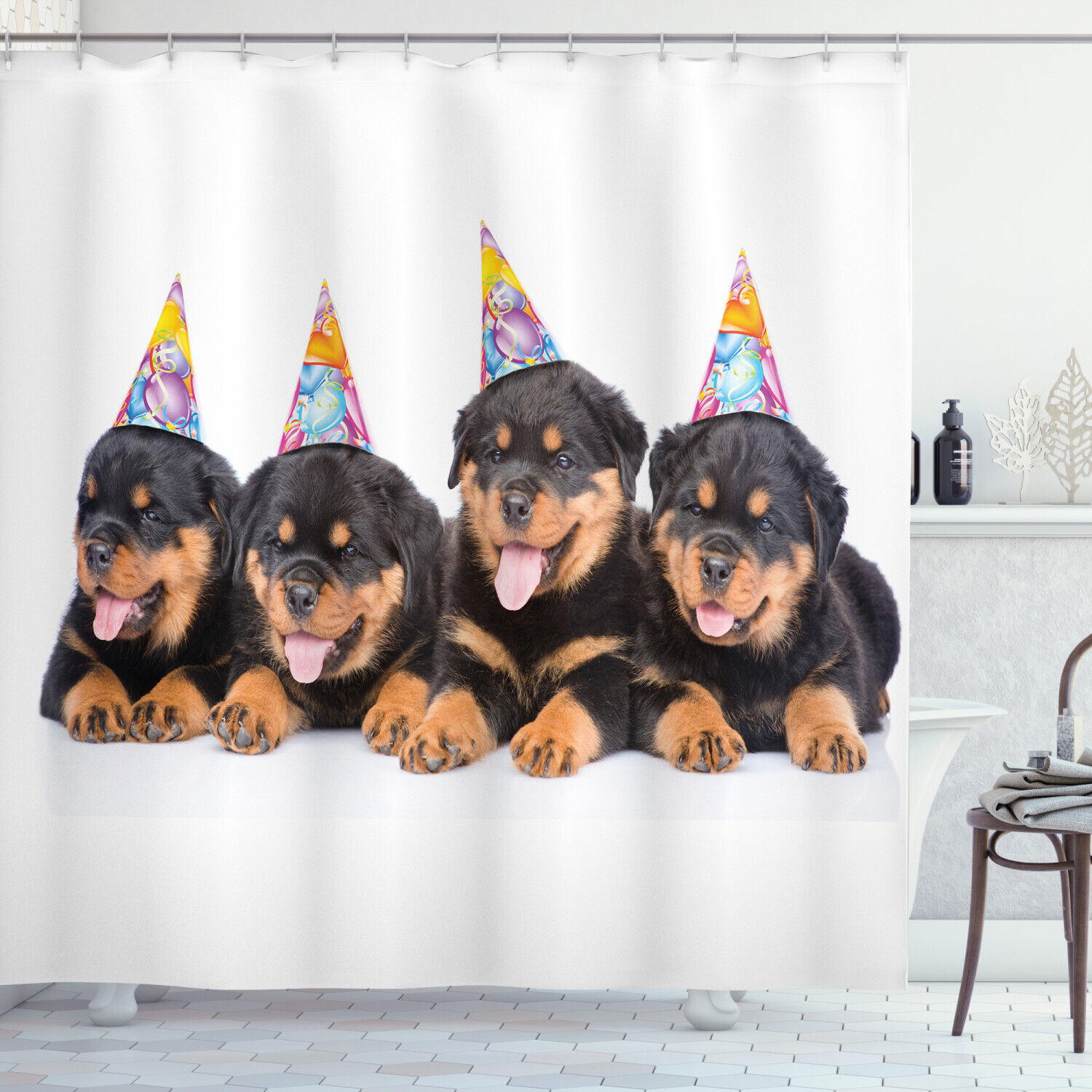Birthday Dogs Hats Print Animal Shower Curtain For Bathroom