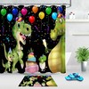 Birthday Party Balloons And Confetti Dinosaur Shower Curtain - Waterproof Fabric