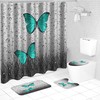 Biustar Green Butterfly Bathroom Accessories Set With Raindrop Design Shower Curtain And Gray Fabric - 4 Piece