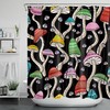 Black Abstract Plant And Colourful Mushroom Shower Curtain For Bathroom Decor - Waterproof Fabric