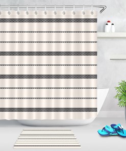 Black And Cream Stripe Print Boho Shower Curtain For Bathroom Decor - Waterproof Fabric