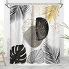 Black And Gold Leaves Themed Shower Curtain With White Leaf Palm Boho Tropiacl Abs Design