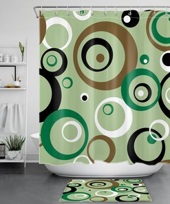 Black And Grey Abstract Green Geometric Shower Curtain For Bathroom Decor - Waterproof Fabric