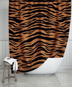Black And Orange Bengal Tiger Print Shower Curtain, Animal Stripe Bathroom Decor