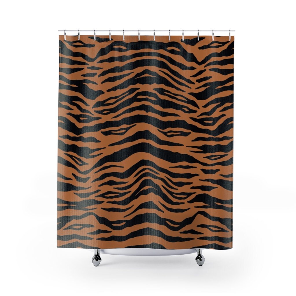 Black And Orange Bengal Tiger Print Shower Curtain, Animal Stripe Bathroom Decor - Image 3
