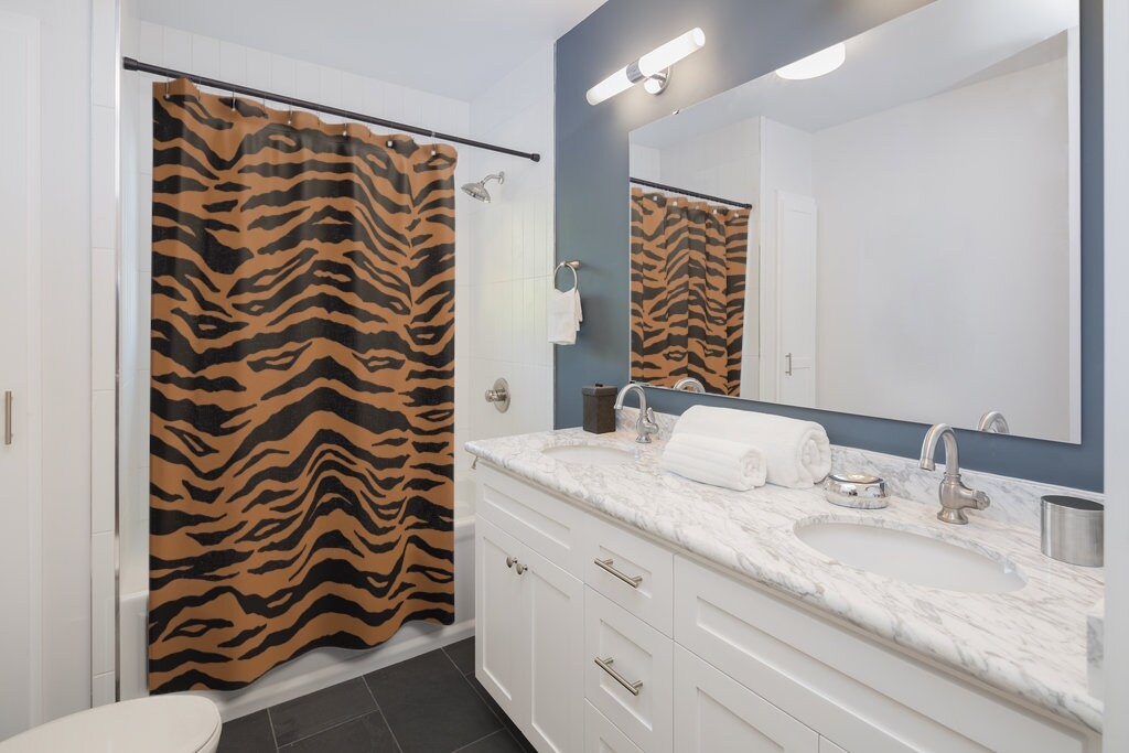 Black And Orange Bengal Tiger Print Shower Curtain, Animal Stripe Bathroom Decor - Image 4