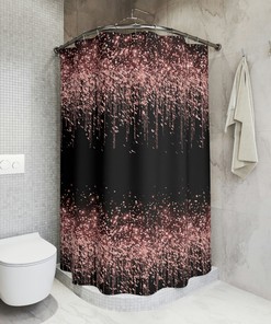Black And Rose Gold Shower Curtain For Elegant And Classy Bathroom Decor - Waterproof Fabric