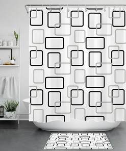 Black And White Abstract Geometric Pattern Shower Curtain For Modern Bathroom