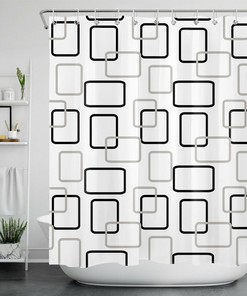 Black And White Abstract Geometric Pattern Shower Curtain For Modern Bathroom