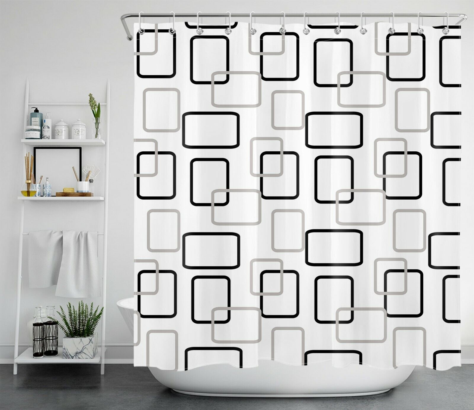 Black And White Abstract Geometric Pattern Shower Curtain For Modern Bathroom