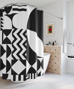 Black And White Abstract Shower Curtain, Minimalist Art Bathroom Decor