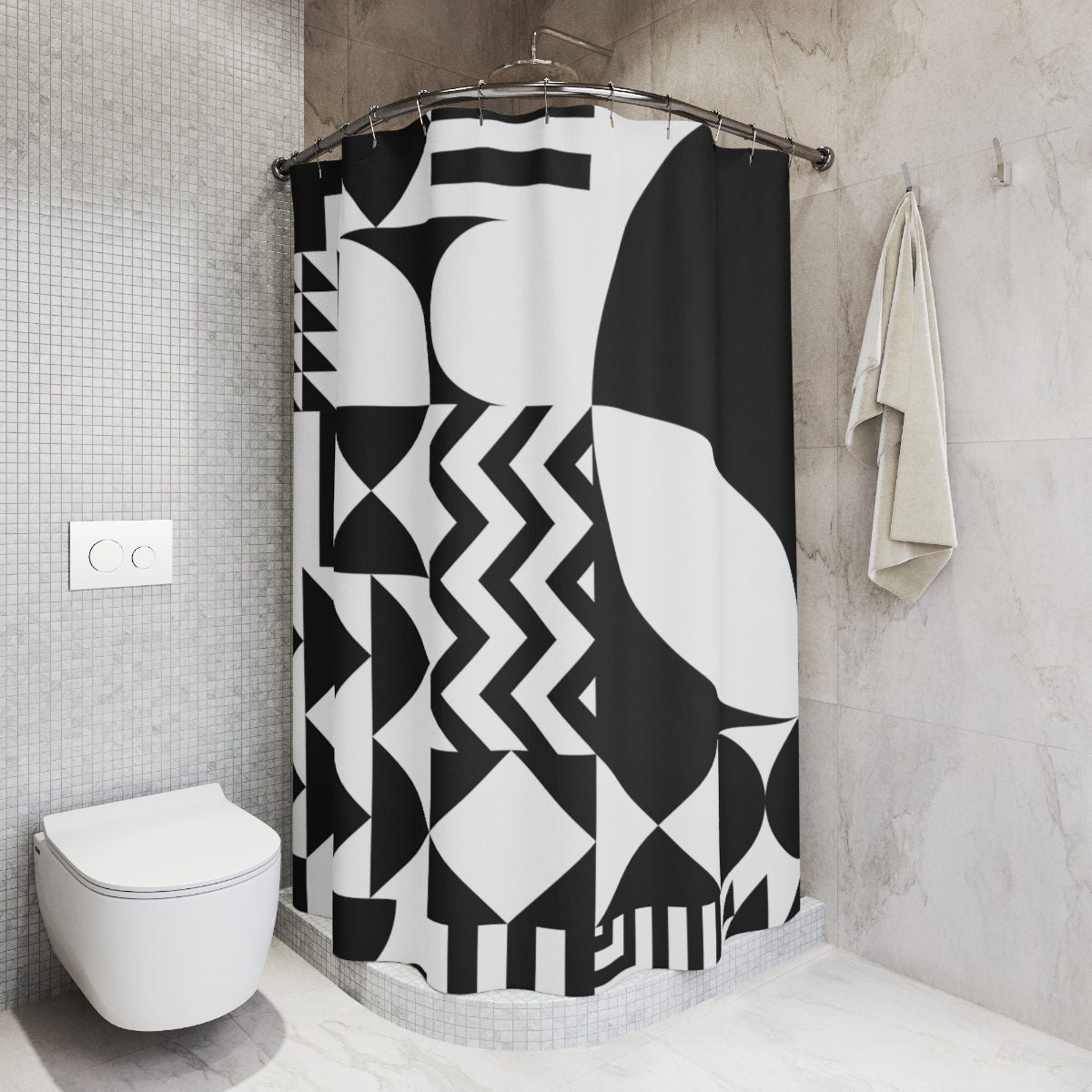Black And White Abstract Shower Curtain, Minimalist Art Bathroom Decor