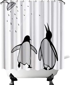 Black And White Animal Shower Curtain Abstract Silhouette Penguin Polar Birds Funny Fabric Curtain For Kids