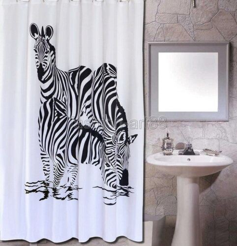 Black And White Animal Zebra Design Bathroom Fabric Shower Curtain - Waterproof Fabric