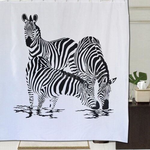 Black And White Animal Zebra Design Bathroom Fabric Shower Curtain - Waterproof Fabric - Image 2