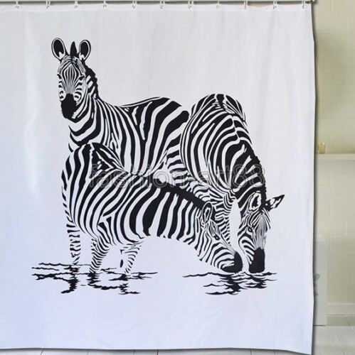 Black And White Animal Zebra Design Bathroom Fabric Shower Curtain - Waterproof Fabric - Image 3