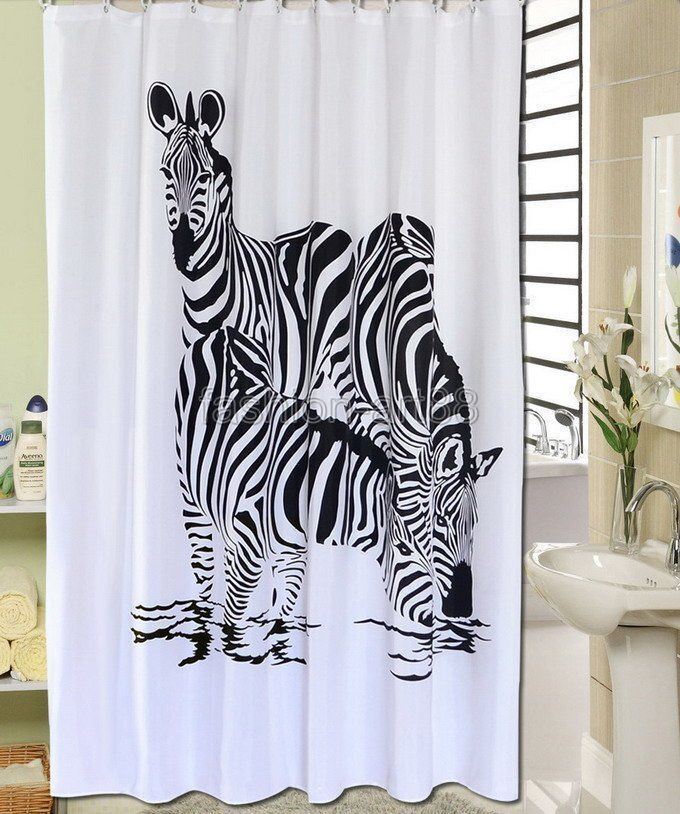 Black And White Animal Zebra Design Bathroom Fabric Shower Curtain - Waterproof Fabric - Image 4