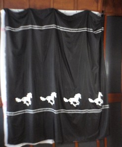 Black And White Appaloosa Horse Shower Curtain With Check Ribbon Detail