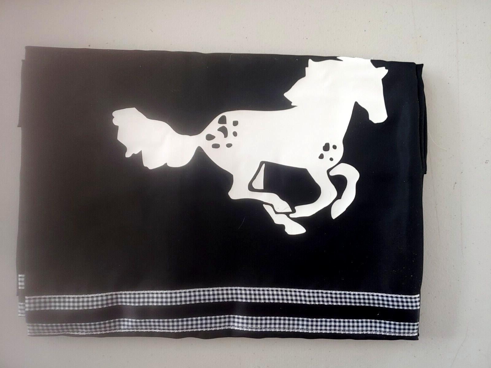Black And White Appaloosa Horse Shower Curtain With Check Ribbon Detail - Image 2