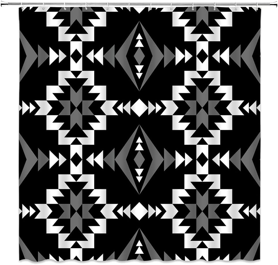 Black And White Aztec Tribal Geometric Shower Curtain