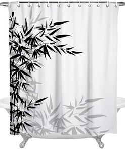 Black And White Bamboo Shower Curtain For Home Bath Decor, Elegant And Beautiful Bathroom Curtains Set