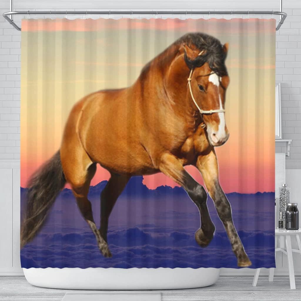 Black And White Belgian Horse Print Shower Curtain, Equestrian Bathroom Decor