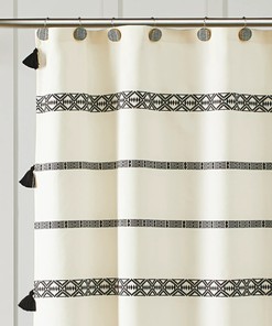 Black And White Boho Chic Shower Curtain With Microfiber Accents
