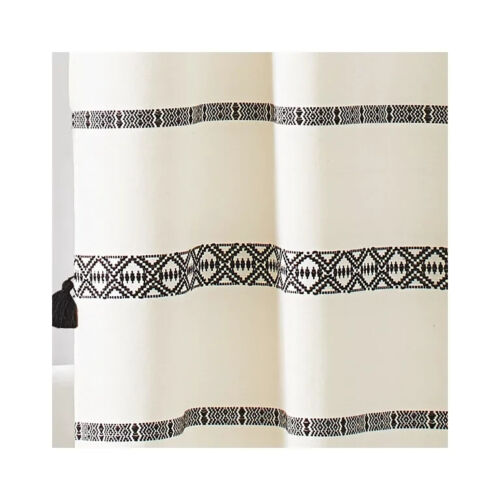 Black And White Boho Chic Shower Curtain With Microfiber Accents - Image 2