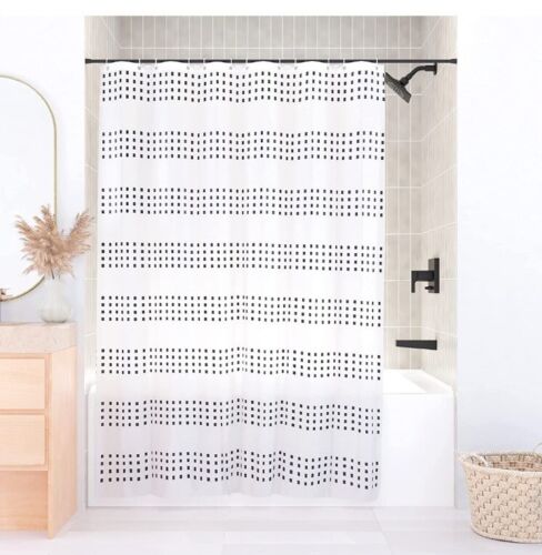 Black And White Boho Shower Curtain With Farmhouse Style Weighted Hem