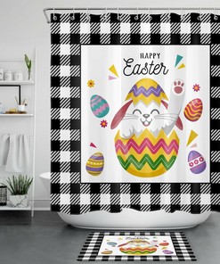 Black And White Buffalo Plaid Bunny Shower Curtain - A Whimsical And Cute Look For Your Bathroom