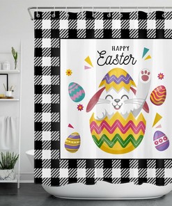 Black And White Buffalo Plaid Bunny Shower Curtain - A Whimsical And Cute Look For Your Bathroom