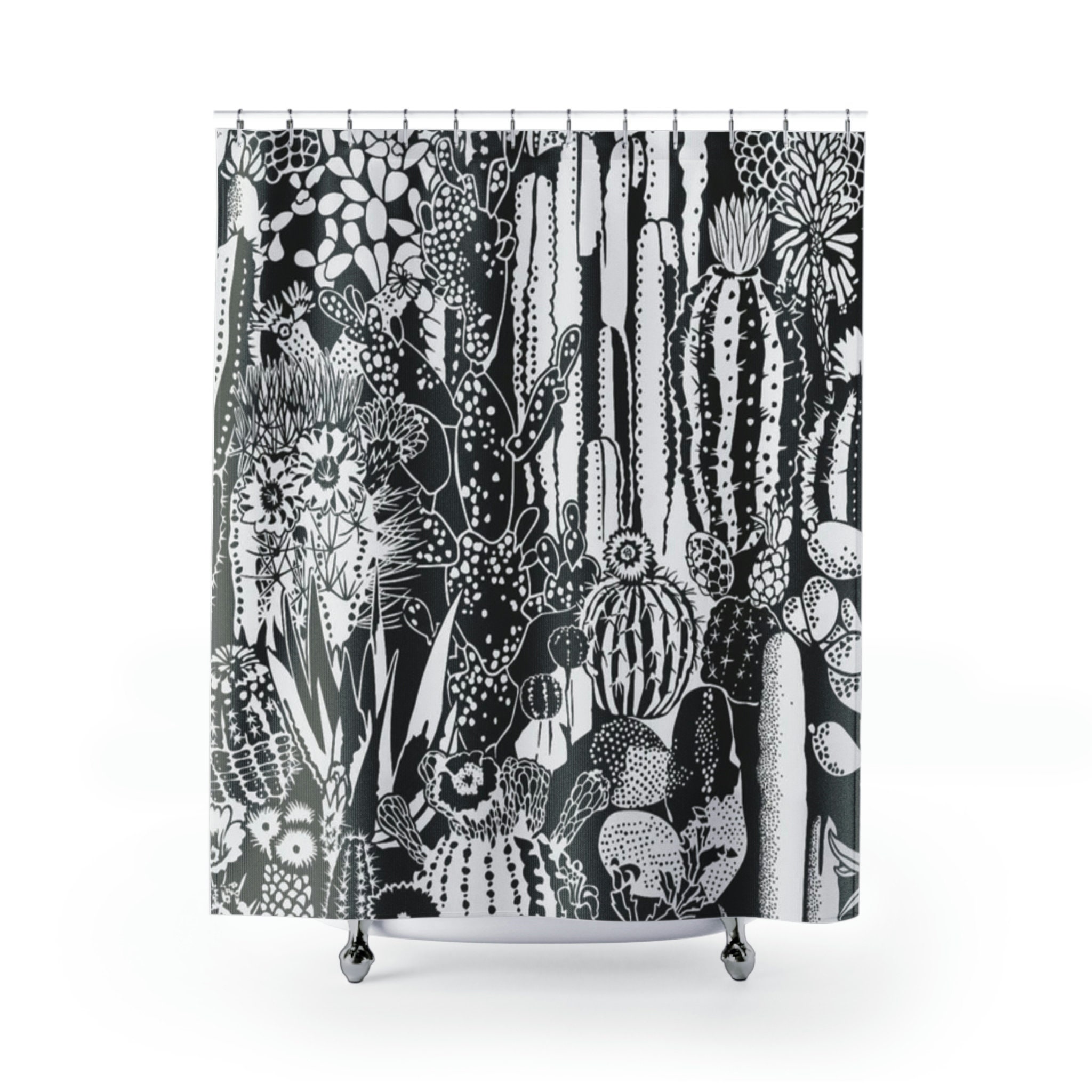 Black And White Cactus Shower Curtain For Desert Lovers - Waterproof Fabric - Image 2