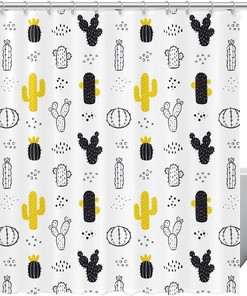Black And White Cactus Shower Curtain, Minimalist Bathroom Decor